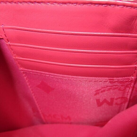 MCM Visetos Leather Studded Logo Motifs Medium Trifold Wallet Fuchsia Magenta - Picture 10 of 15